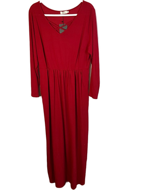 Pinup Fashion Red Long Sleeve Maxi Dress With Pockets Size 18W